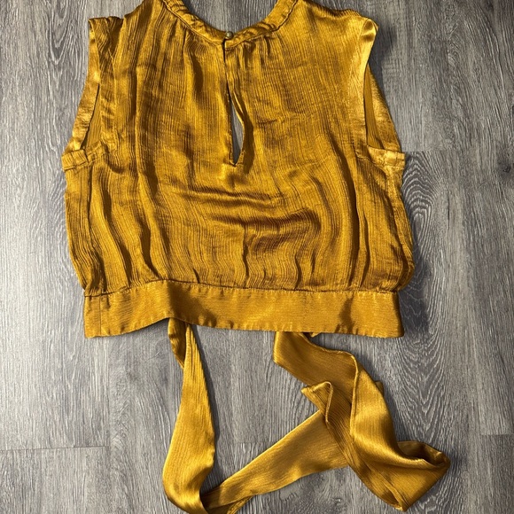 Anthropologie Gold Sleeveless Tie Front Blouse - Picture 1 of 5